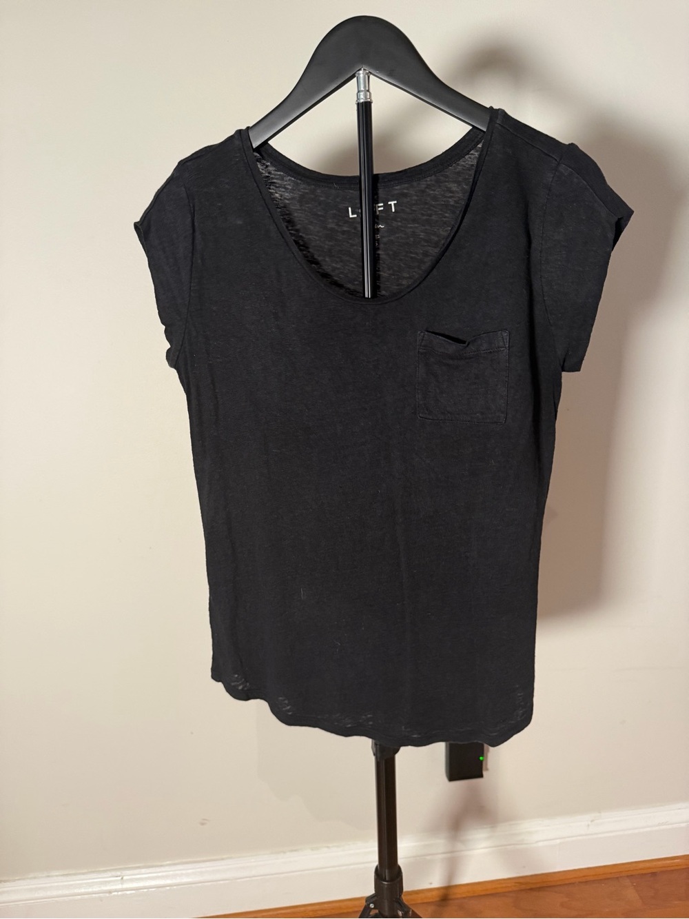 LOFT Black Short Sleeve Pocket Tee - Scoop Neck